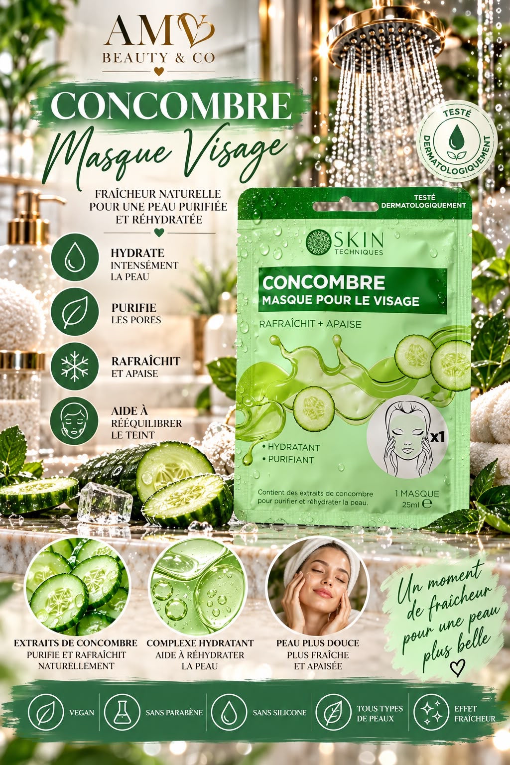 Masque visage au concombre rafraîchi + apaise 🥒