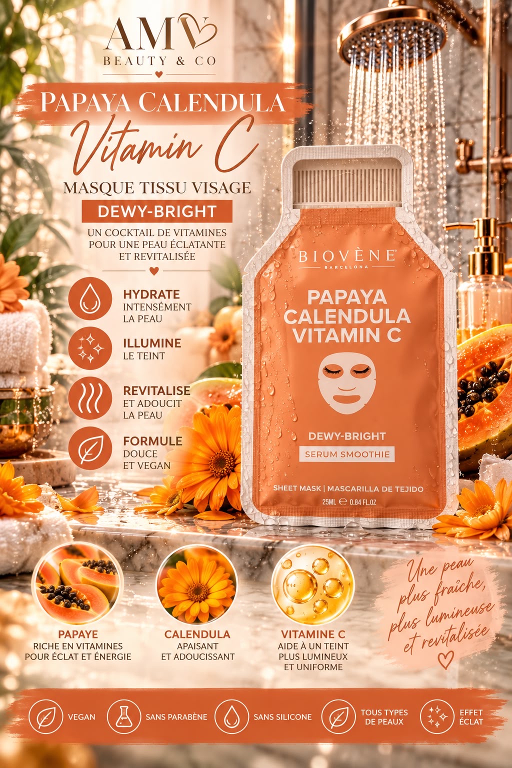 Masque visage papaye et calendula et vitamine C 🧡