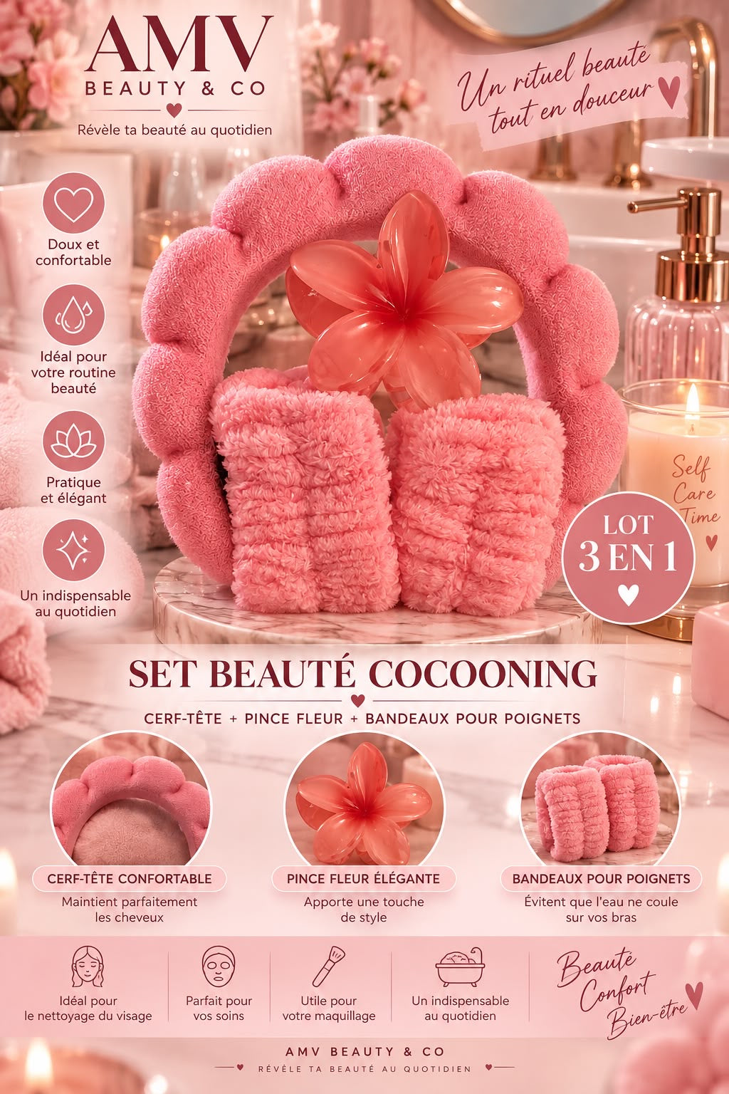 Kit accessoire cheveux rose foncé 🩷