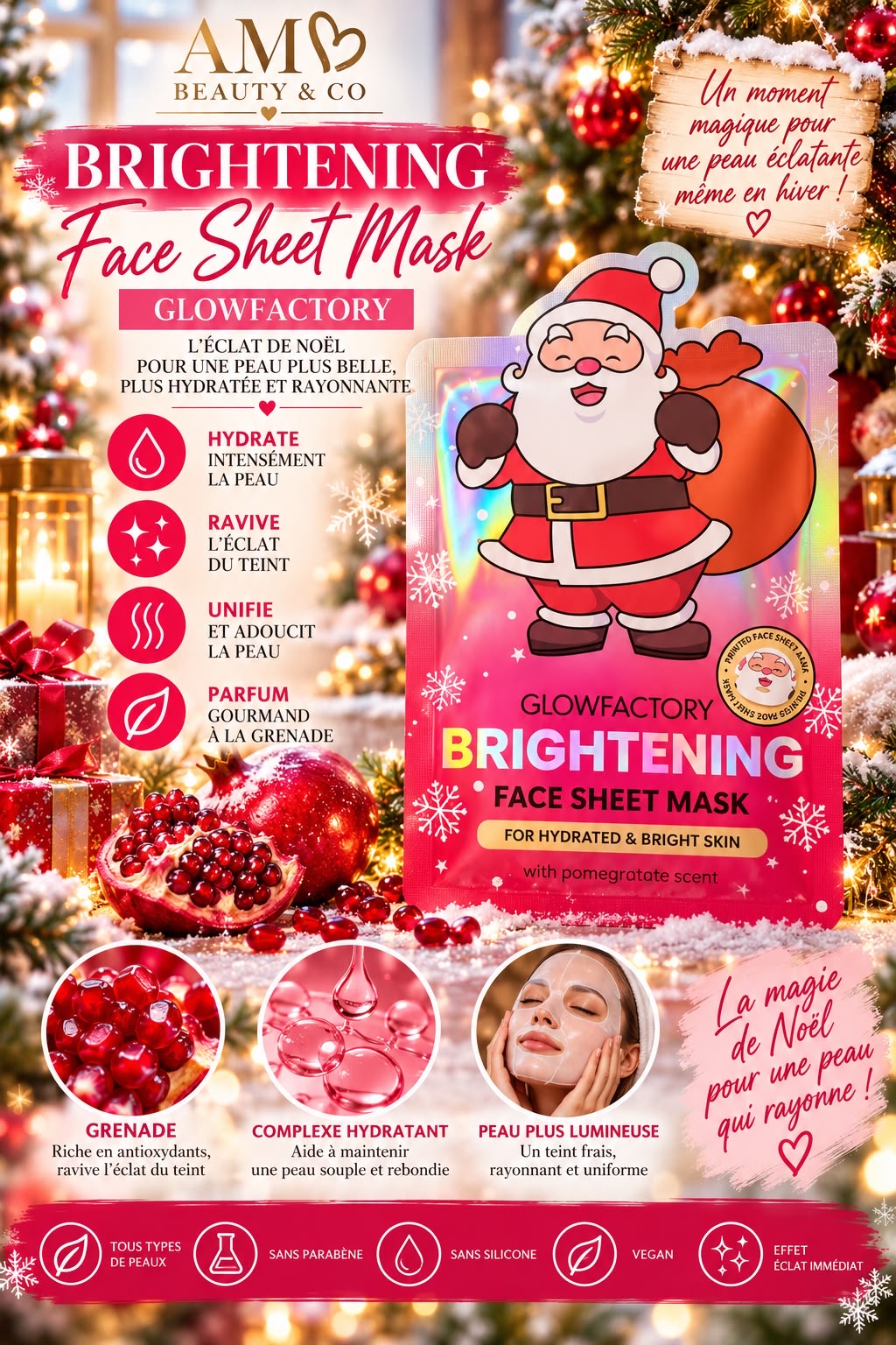 Masque visage à la grenade en motif père Noël 🎅❤️