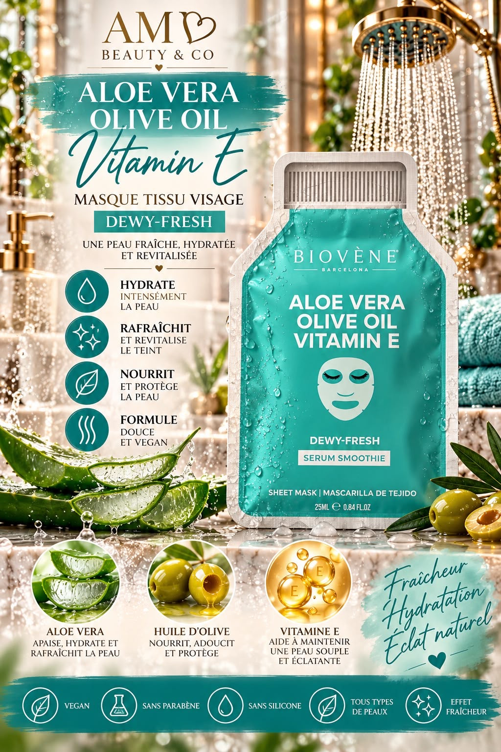 Masque visage Aloe Vera olive et à la vitamine E 🩵🫒
