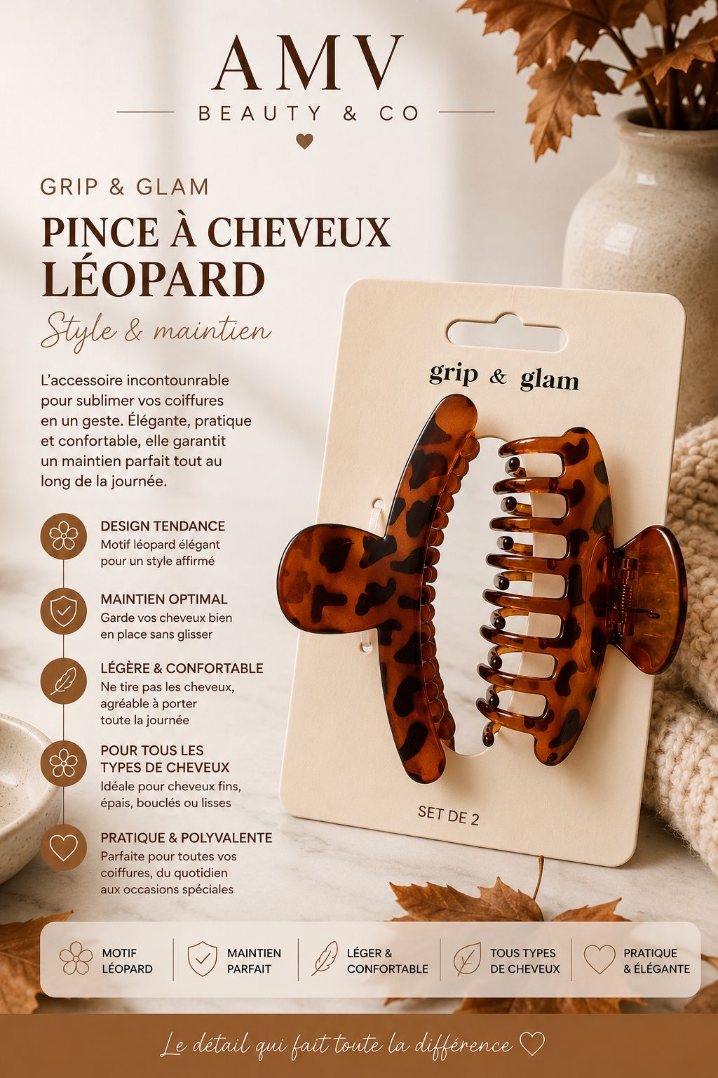 Pince à cheveux léopard à l’unité  🐆