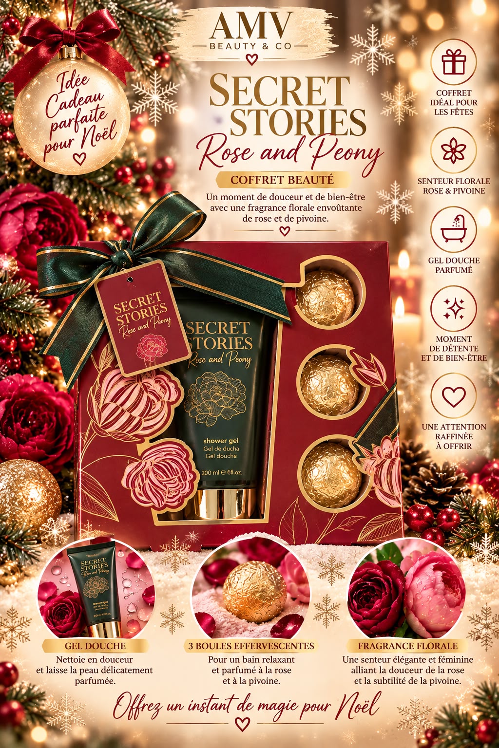 Coffret beauté gel douche, bombe de bain et une fragrance florale ❤️💚