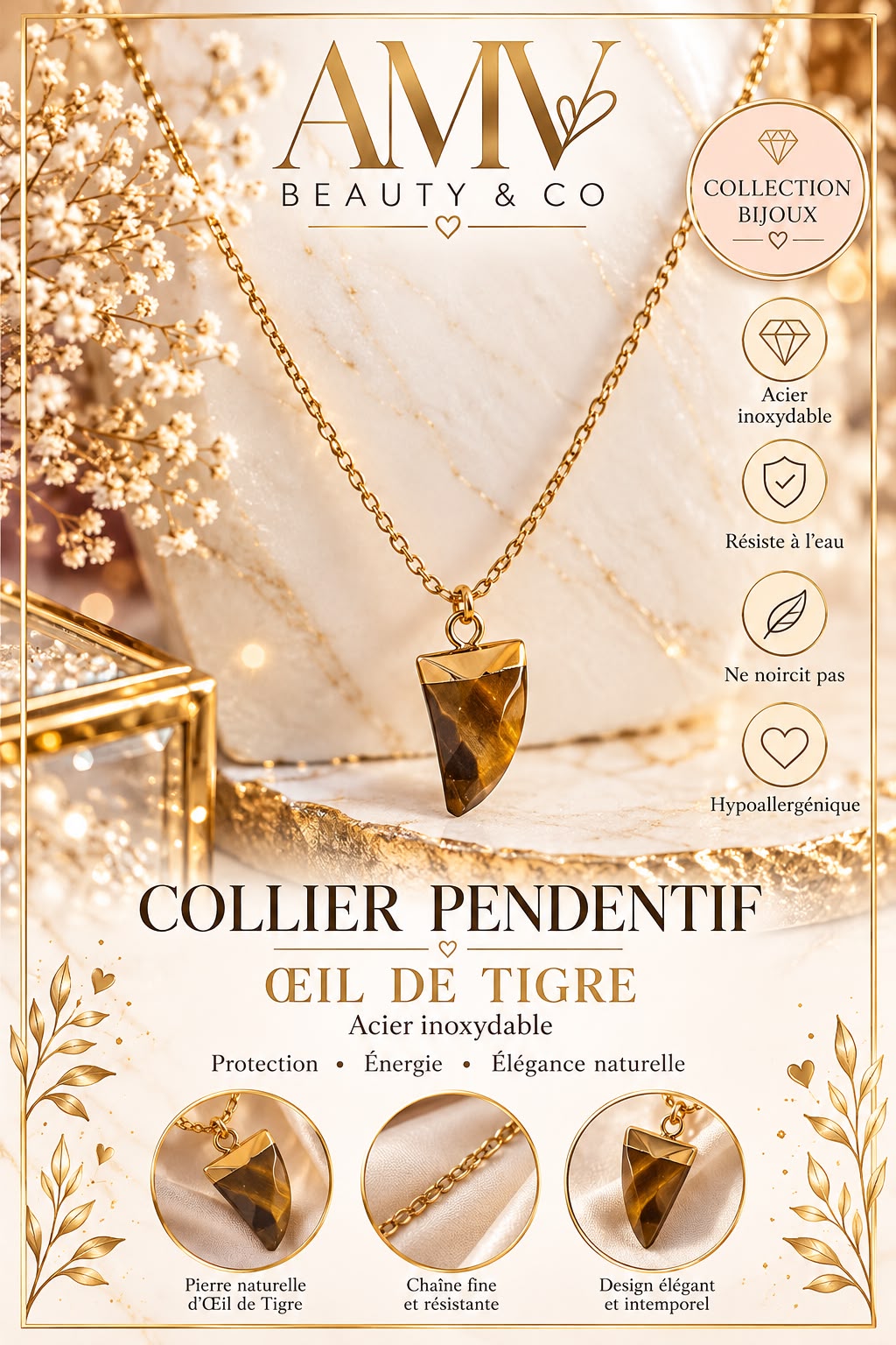 Collier pendentif oeil de tigre 🤎
