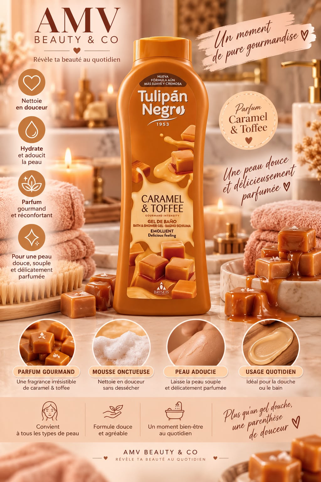 Gel douche Tulipan négro caramel & Toffee 🥮
