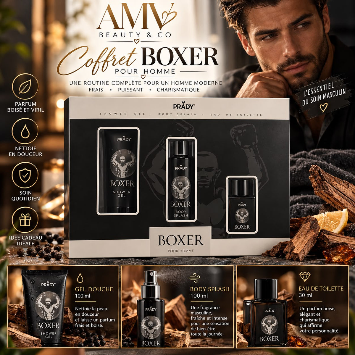 Coffret Boxer Gel douche, brume et eau de toilette